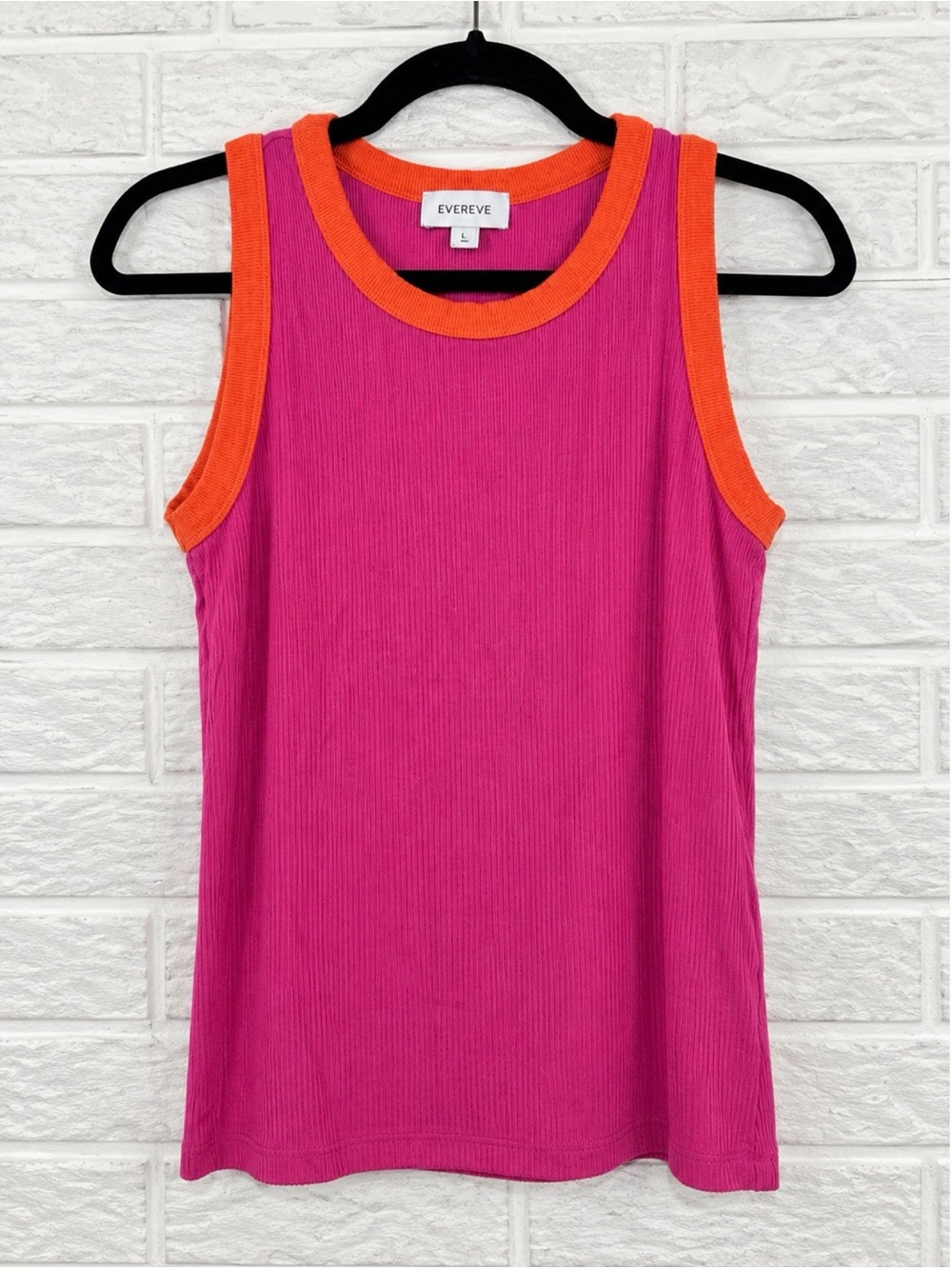 Evereve Colorblock Ribbed Tank Top Pink Orange Modal Stretch L